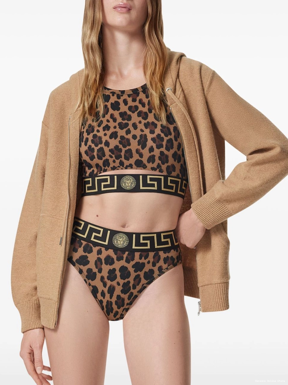 Affordable Women print bikini top Greca-trim leopard Versace 0706